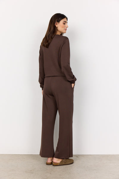SOYACONCEPT Wide Leg Ankle Length Joggers in Brown