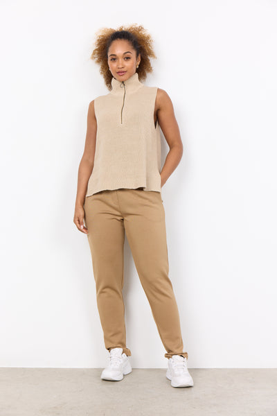 SOYACONCEPT Sleeveless 1/4 Zip Knit Top in Beige