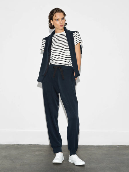 French Connection Wren Side Trim Tie Waist Trousers in Navy