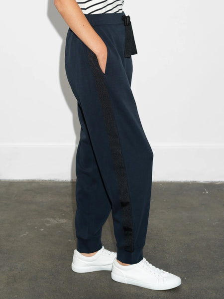 French Connection Wren Side Trim Tie Waist Trousers in Navy