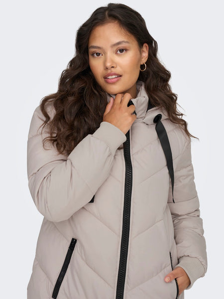 JDY Padded Jacket With Hood in Beige