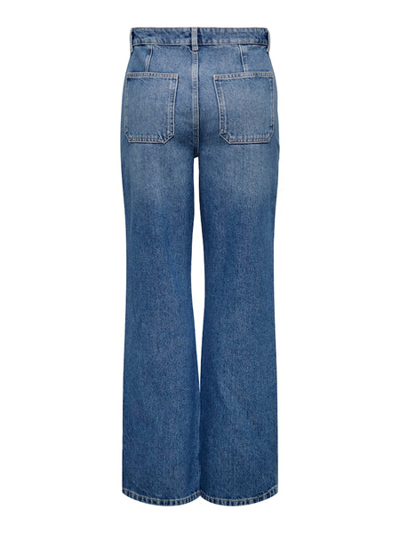 JDY High Waist Wide Leg Jeans in Medium Blue