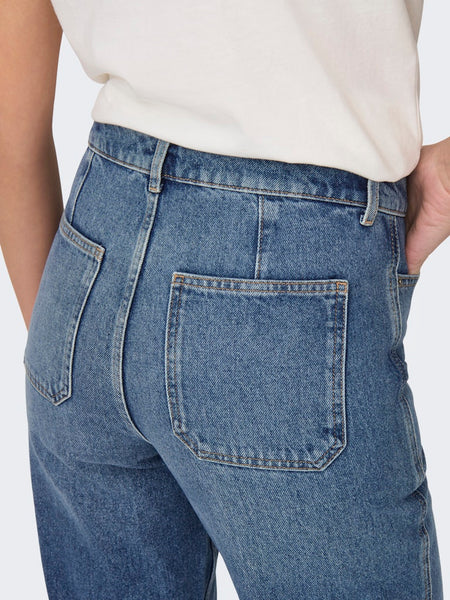 JDY High Waist Wide Leg Jeans in Medium Blue