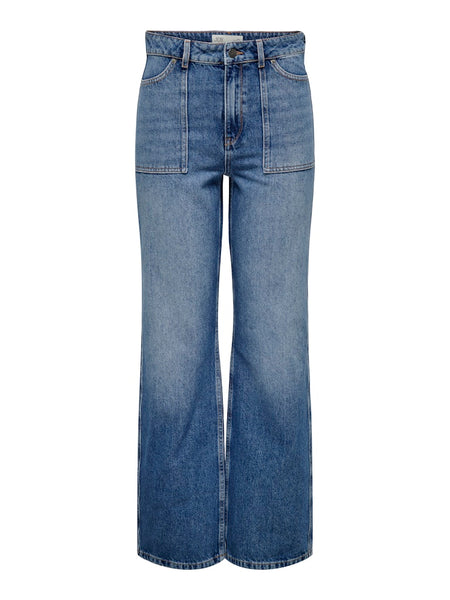 JDY High Waist Wide Leg Jeans in Medium Blue