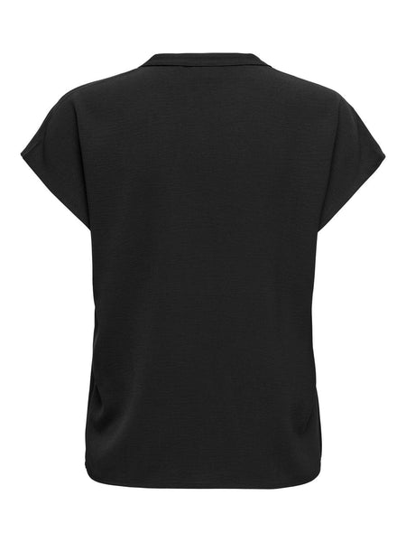 JDY Short Sleeve V-Neck Top in Black