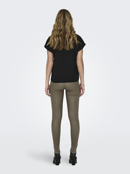 JDY Short Sleeve V-Neck Top in Black