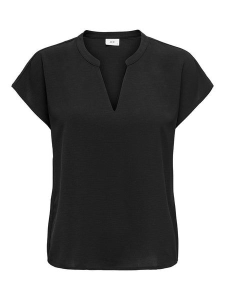 JDY Short Sleeve V-Neck Top in Black