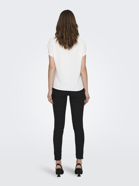 JDY Short Sleeve V-Neck Top in White