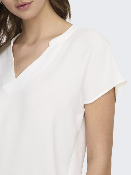 JDY Short Sleeve V-Neck Top in White