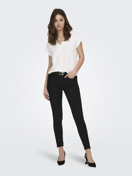 JDY Short Sleeve V-Neck Top in White
