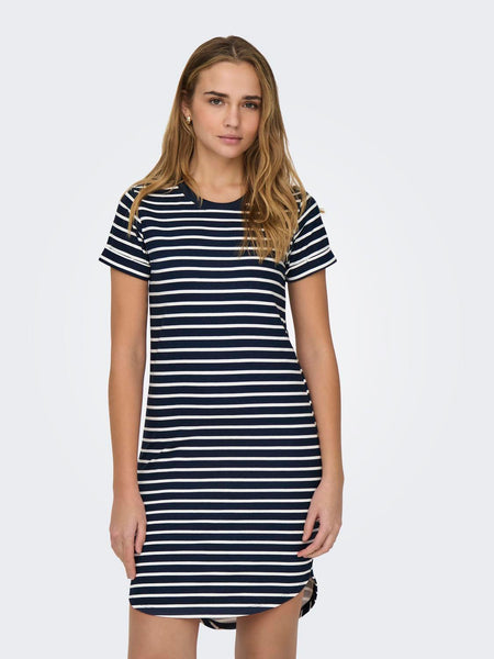 JDY Striped T-Shirt Dress in Navy