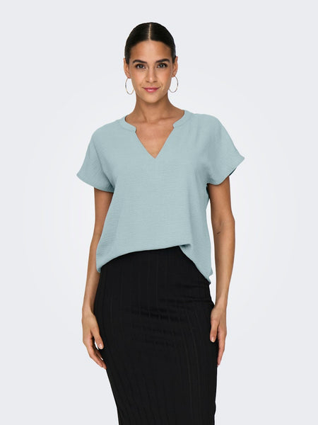 JDY Short Sleeve V-Neck Top in Mint Green