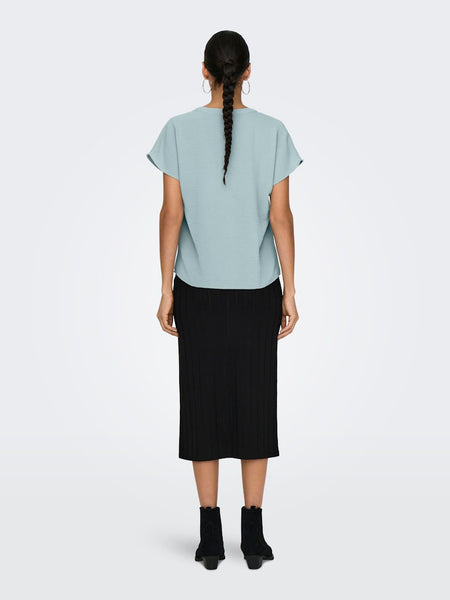JDY Short Sleeve V-Neck Top in Mint Green