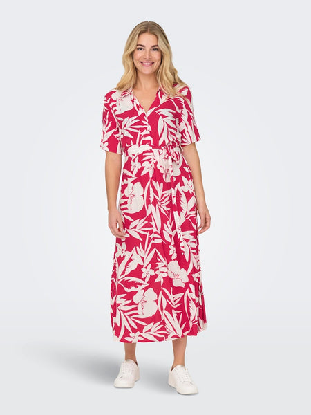 JDY Floral Short Sleeve Shirt Dress in Pink