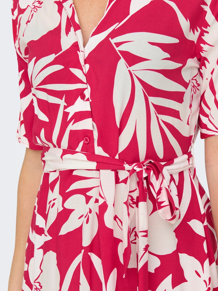 JDY Floral Short Sleeve Shirt Dress in Pink