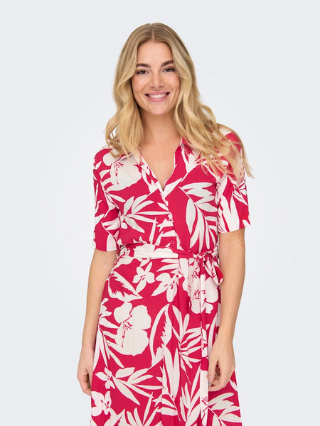 JDY Floral Short Sleeve Shirt Dress in Pink