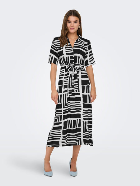 JDY Striped Pattern Short Sleeve Shirt Dress in Navy