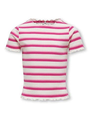 Kids Only Striped Ribbed T-Shirt in Pink