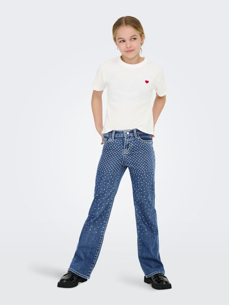 KIDS ONLY Embroidered Heart Detail T-Shirt in White