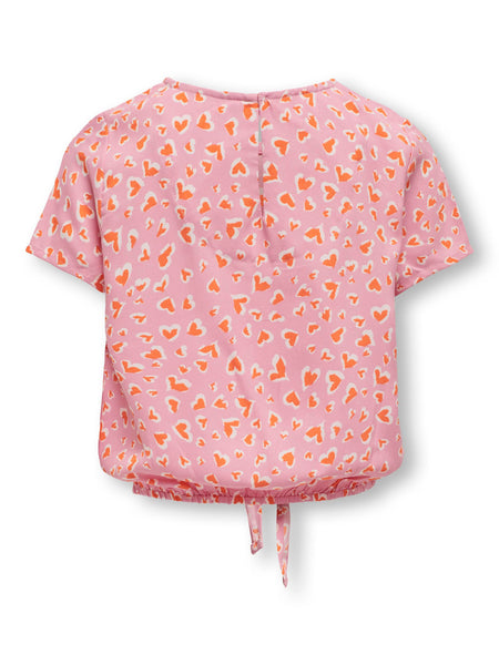 Kids Only Heart Print Knot T-Shirt in Pink