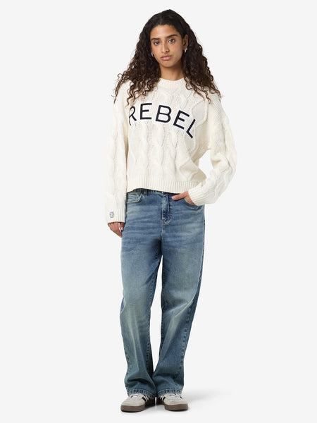 NOISY MAY Cable Knit "Rebel" Jumper in Cream