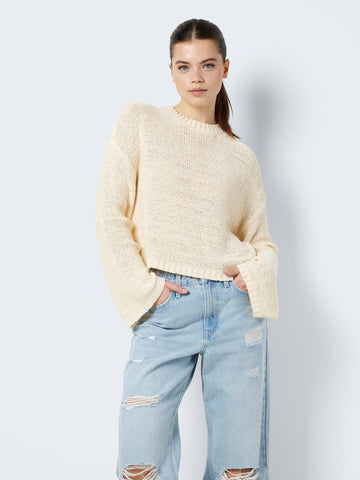 Noisy May Cropped Knit Jumper in Cream