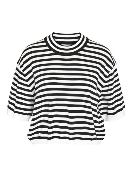 Noisy May Striped Short Sleeve Knit Top in Black