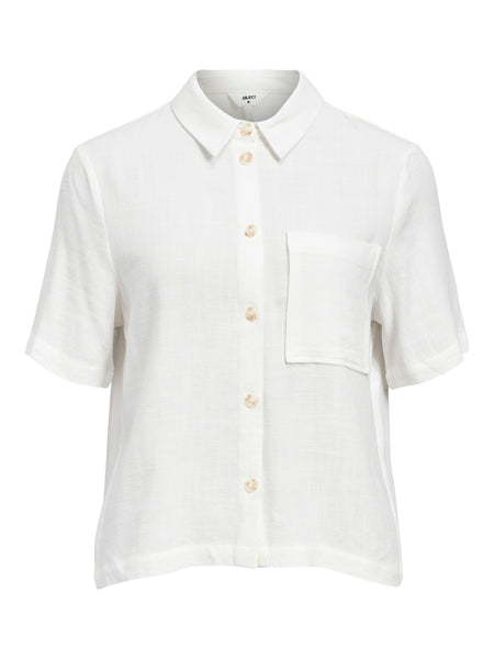 Object Short Sleeve Linen Blend Shirt in White
