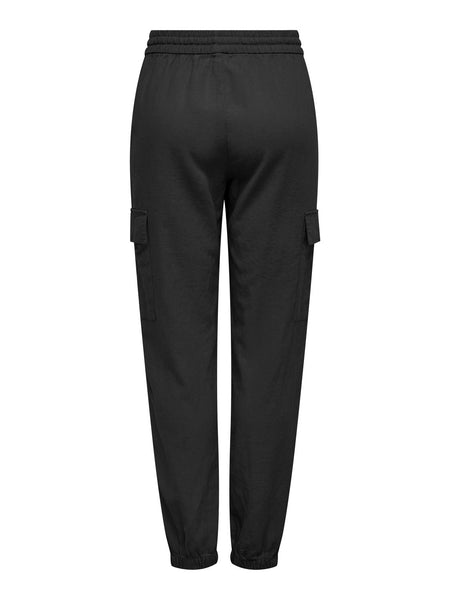Only Linen Blend Cargo Trousers in Black