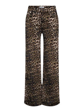 Only Leopard Print Wide Leg Trousers in Black