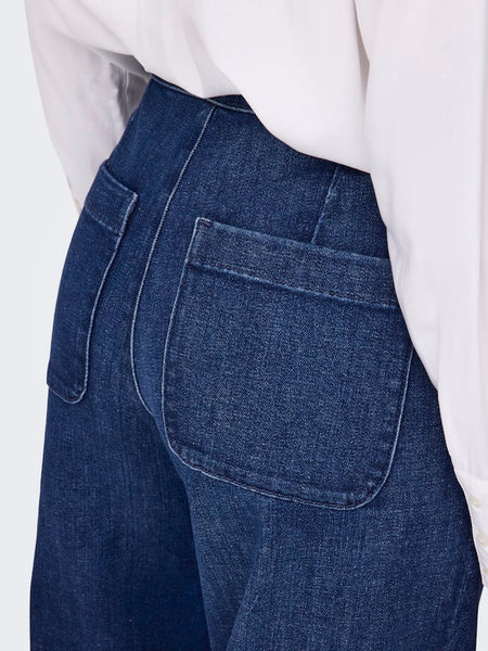 ONLY Wide Leg Button Detail Jeans in Dark Blue