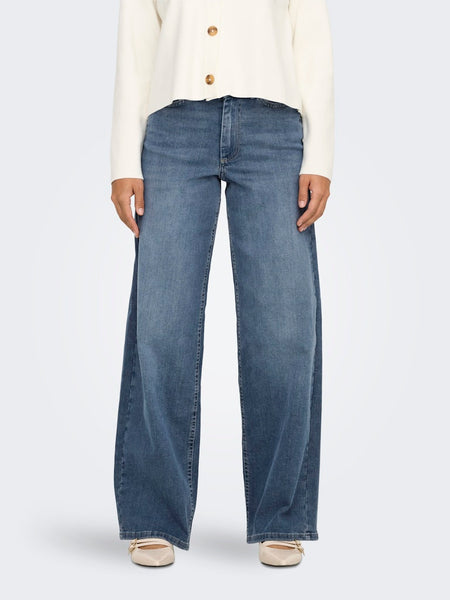Only High Waisted Wide Leg Jeans in Special Blue