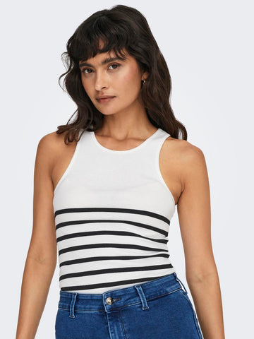 Only Ribbed Striped Tank Top in White
