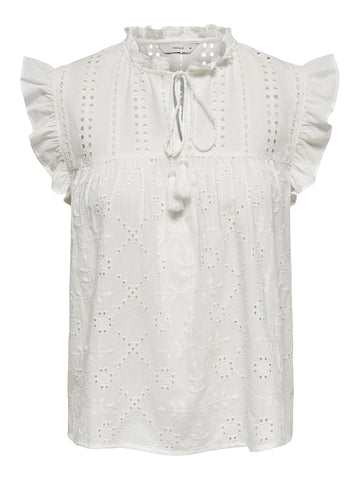 Only Sleeveless Embroidered Top in White