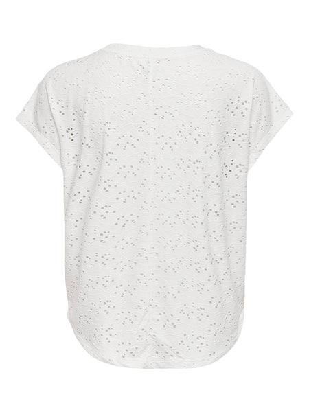 Only Embroidered Short Sleeve Top in White