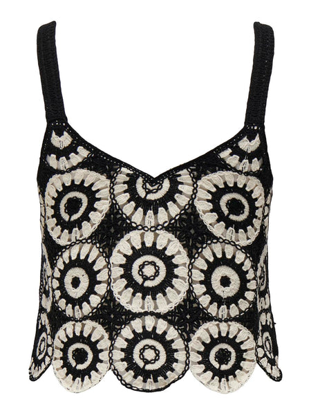 Only Patterned Sleeveless Crochet Top in Black