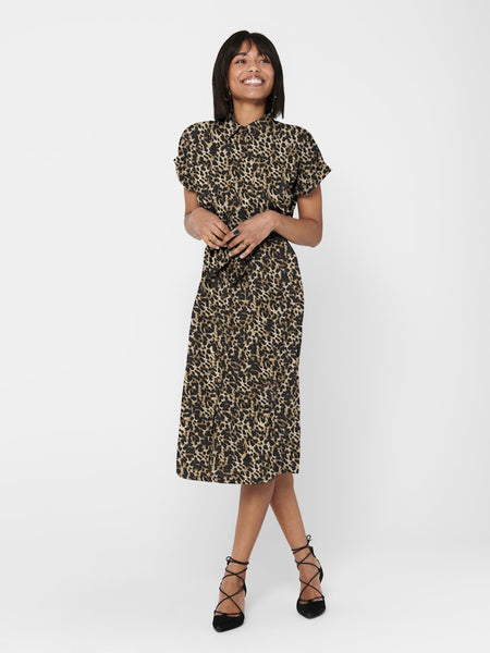 ONLY Leopard Print Short Sleeve Shirt Dress