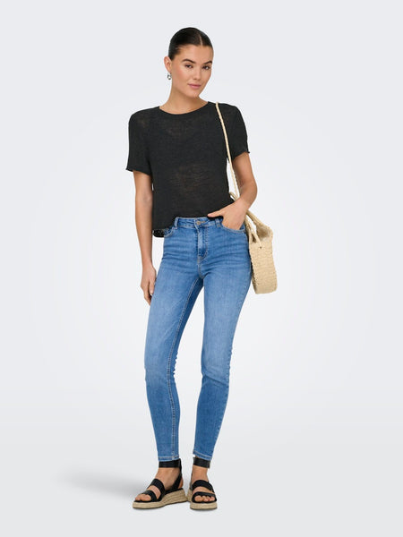 Only Short Sleeve Knitted Top in Black
