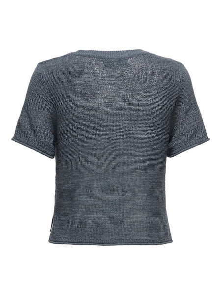 Only Short Sleeve Knitted Top in Charcoal