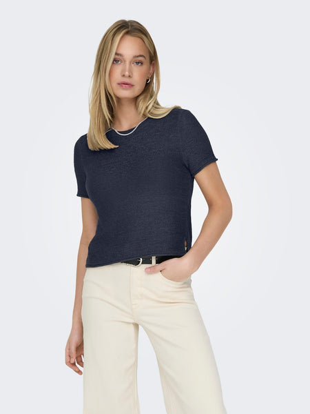 Only Short Sleeve Knitted Top in Charcoal