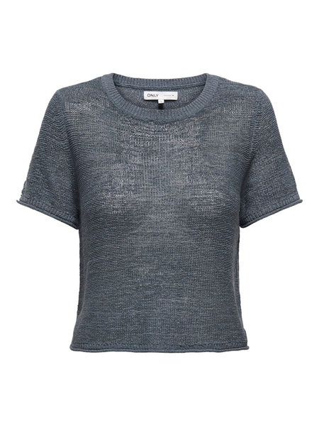 Only Short Sleeve Knitted Top in Charcoal