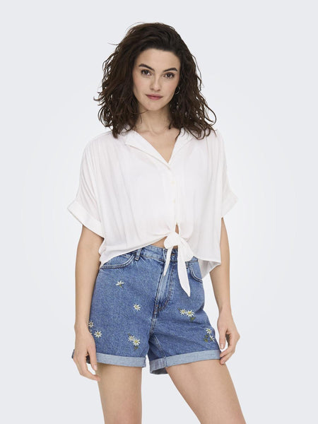 Only Short Sleeve Tie Shirt in White