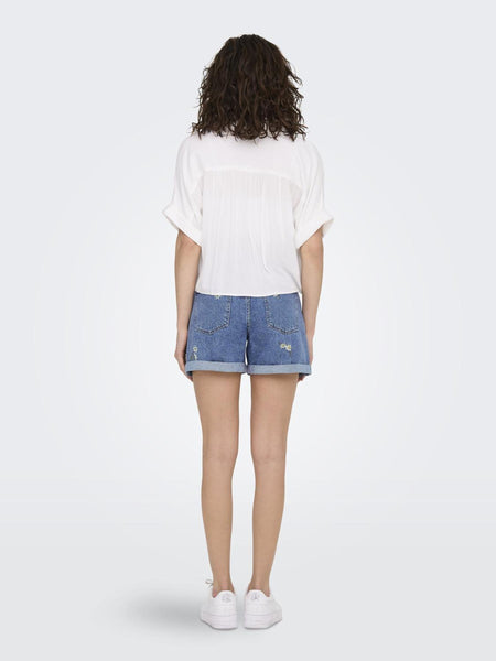 Only Short Sleeve Tie Shirt in White