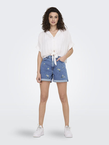 Only Short Sleeve Tie Shirt in White