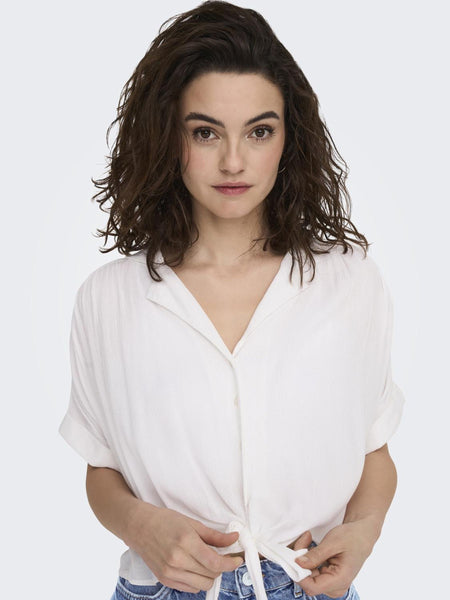 Only Short Sleeve Tie Shirt in White