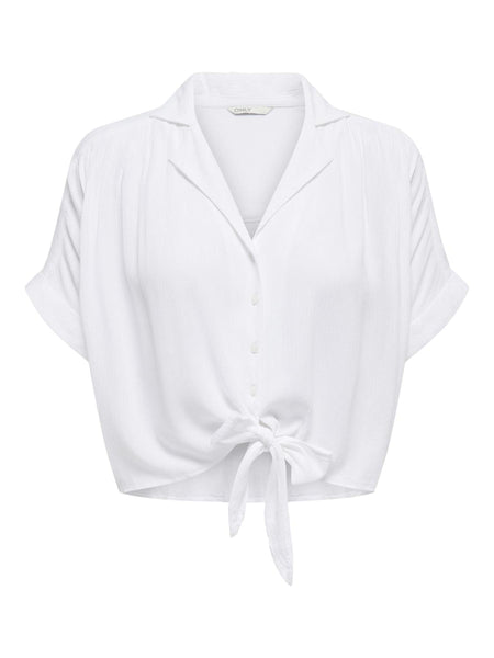 Only Short Sleeve Tie Shirt in White