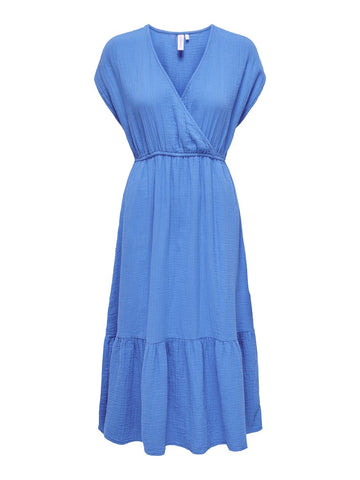 Only Short Sleeve V-Neck Midi Dress in Blue