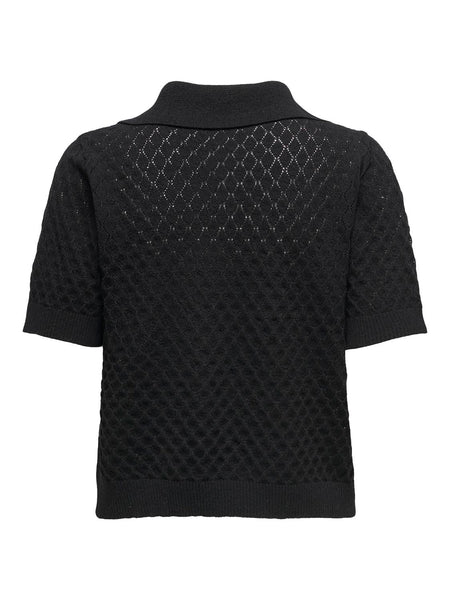 Only Short Sleeve Knitted Polo Shirt in Black