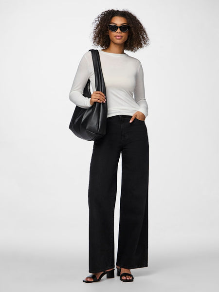 PIECES Long Sleeve O-Neck Top in White