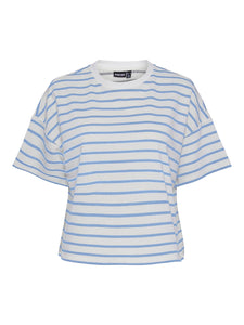 Pieces Striped Short Sleeve Sweatshirt in Blue